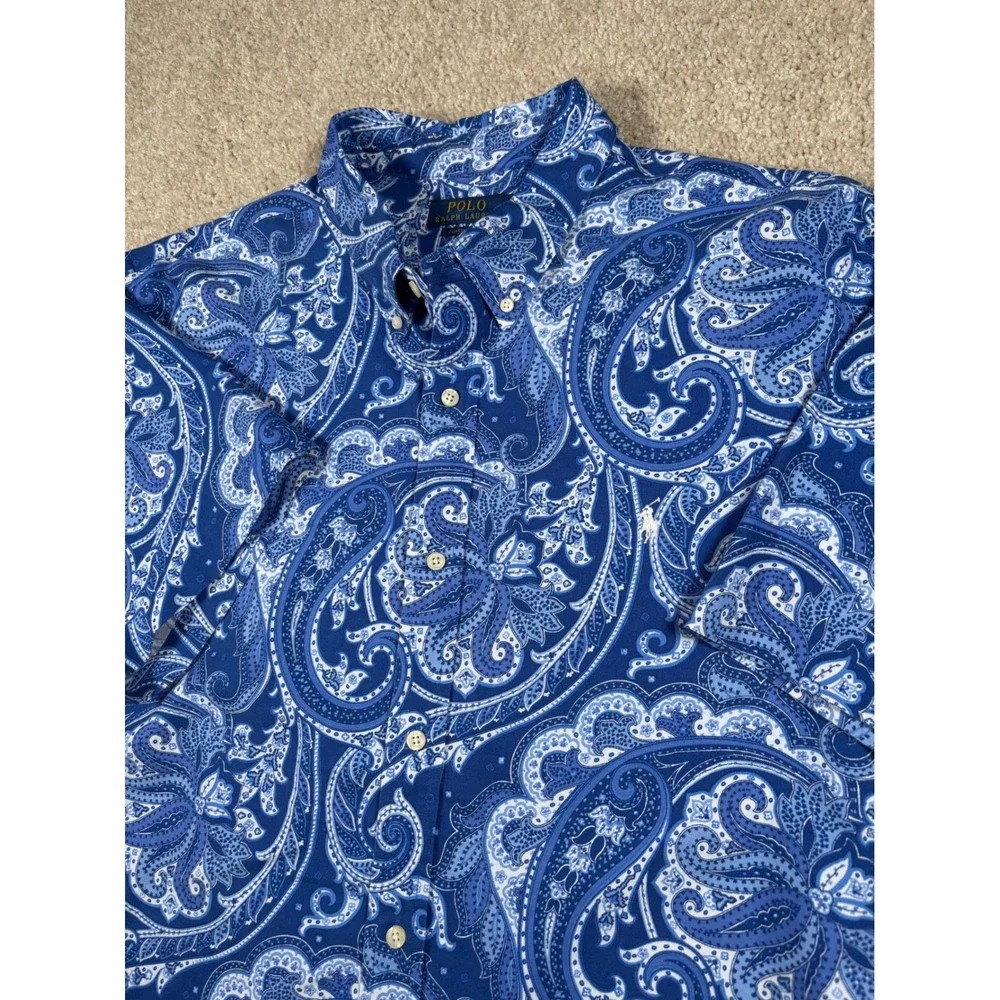 Polo Ralph Lauren Mens XXL Blue Paisley Short Sleeve Button Down Classic Shirt